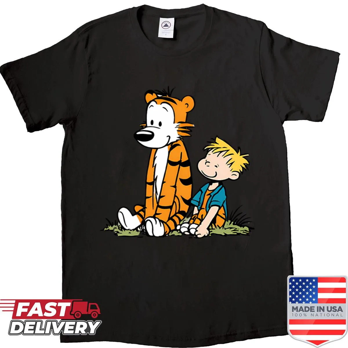 Comic-style illustration of imaginative characters on a shirt