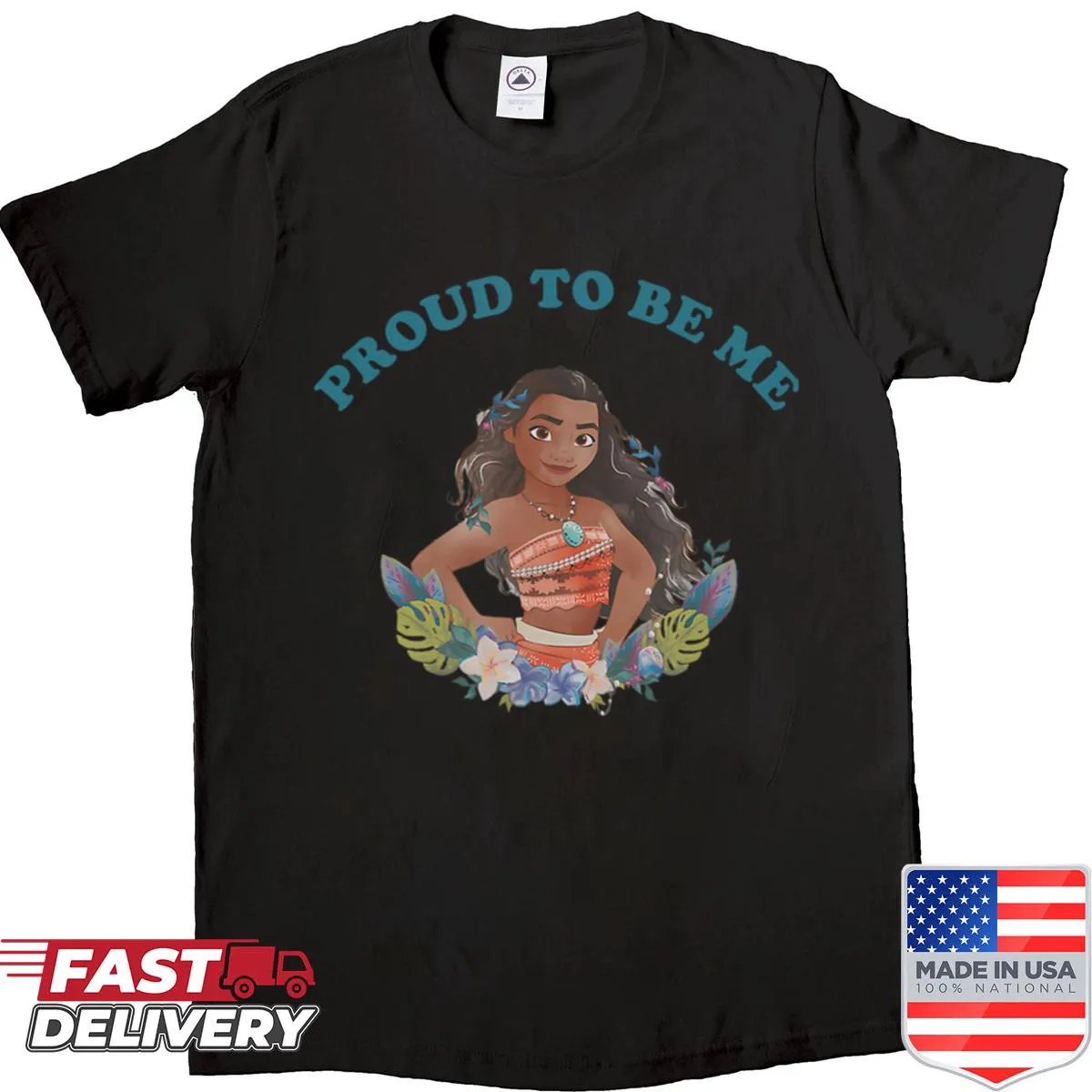 Cartoon t-shirt featuring an ocean girl with tropical waves