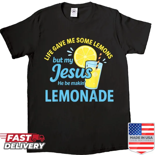 Illustration of Jesus making lemonade with a joyful message