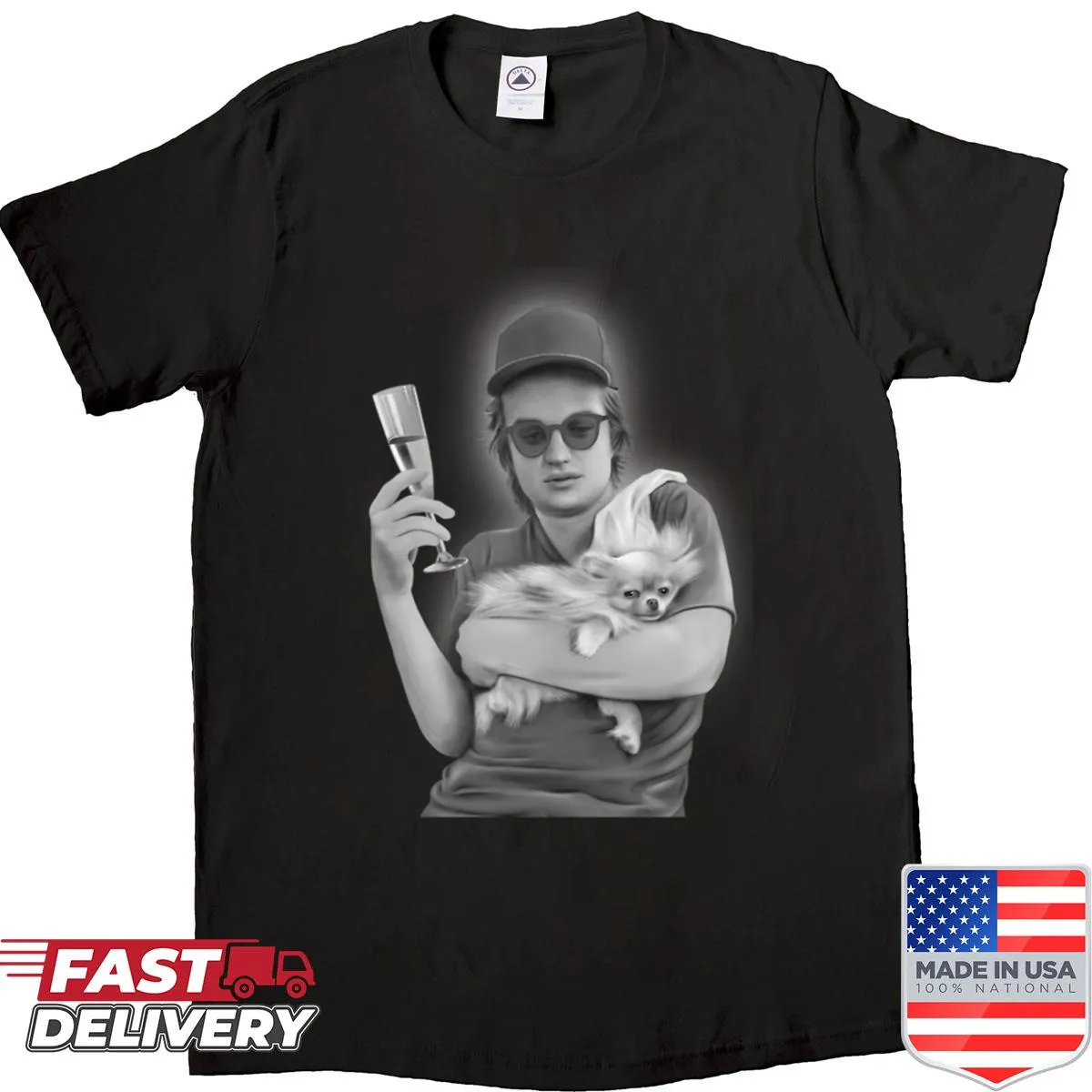 Tribute T-shirt featuring Joe Keery's artwork.