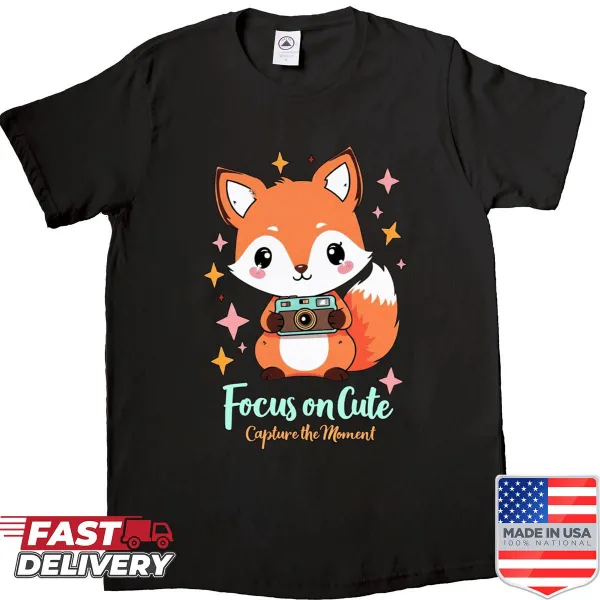 Cute fox cartoon shirt with a camera for wildlife photography
