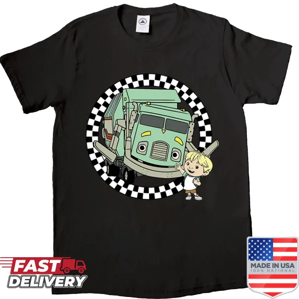 Vintage cartoon series shirt featuring a playful logo design of cars