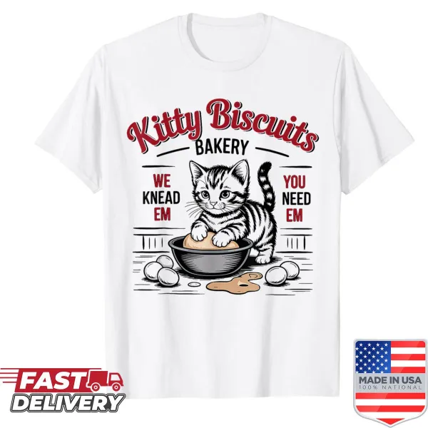 Whimsical shirt featuring cats and bakery treats for cat lovers