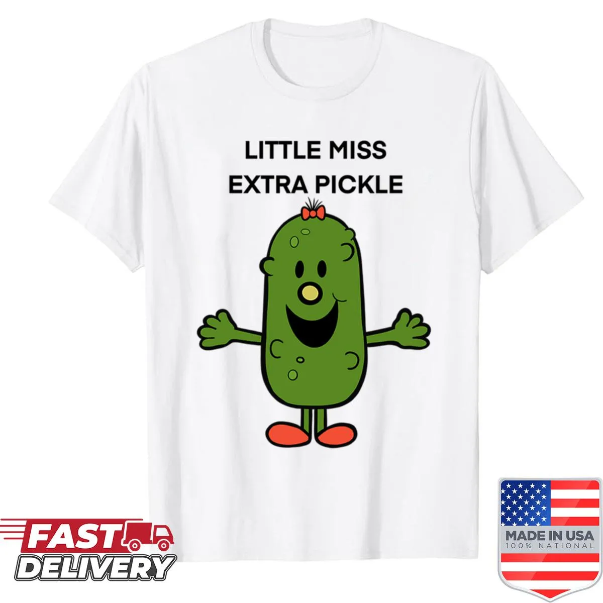 Cute kids' shirt with 'Little Miss Extra Pickle' text and graphic