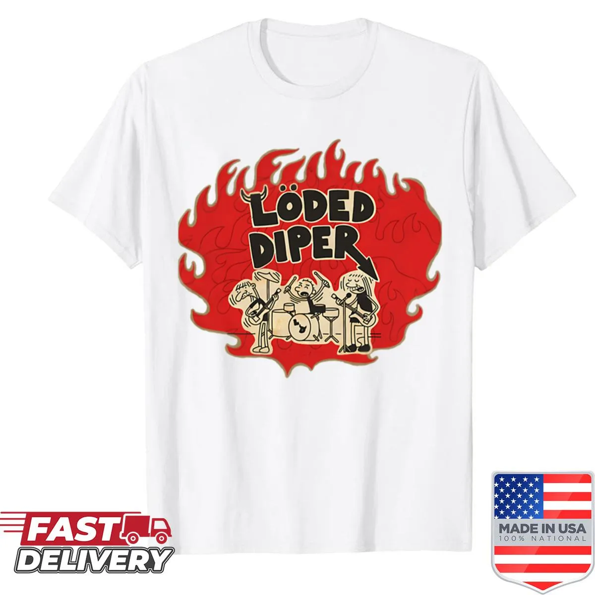 Intriguing T-shirt with abstract text 'Lod Ed Di Per 2' design.