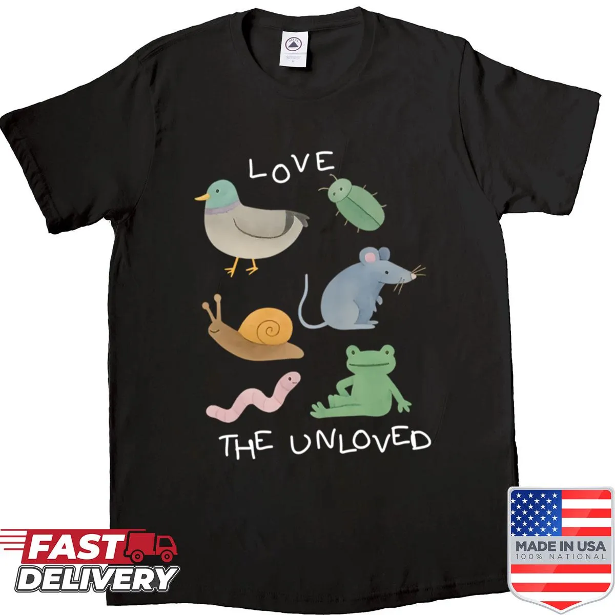 Funny graphic T-shirt promoting love and kindness