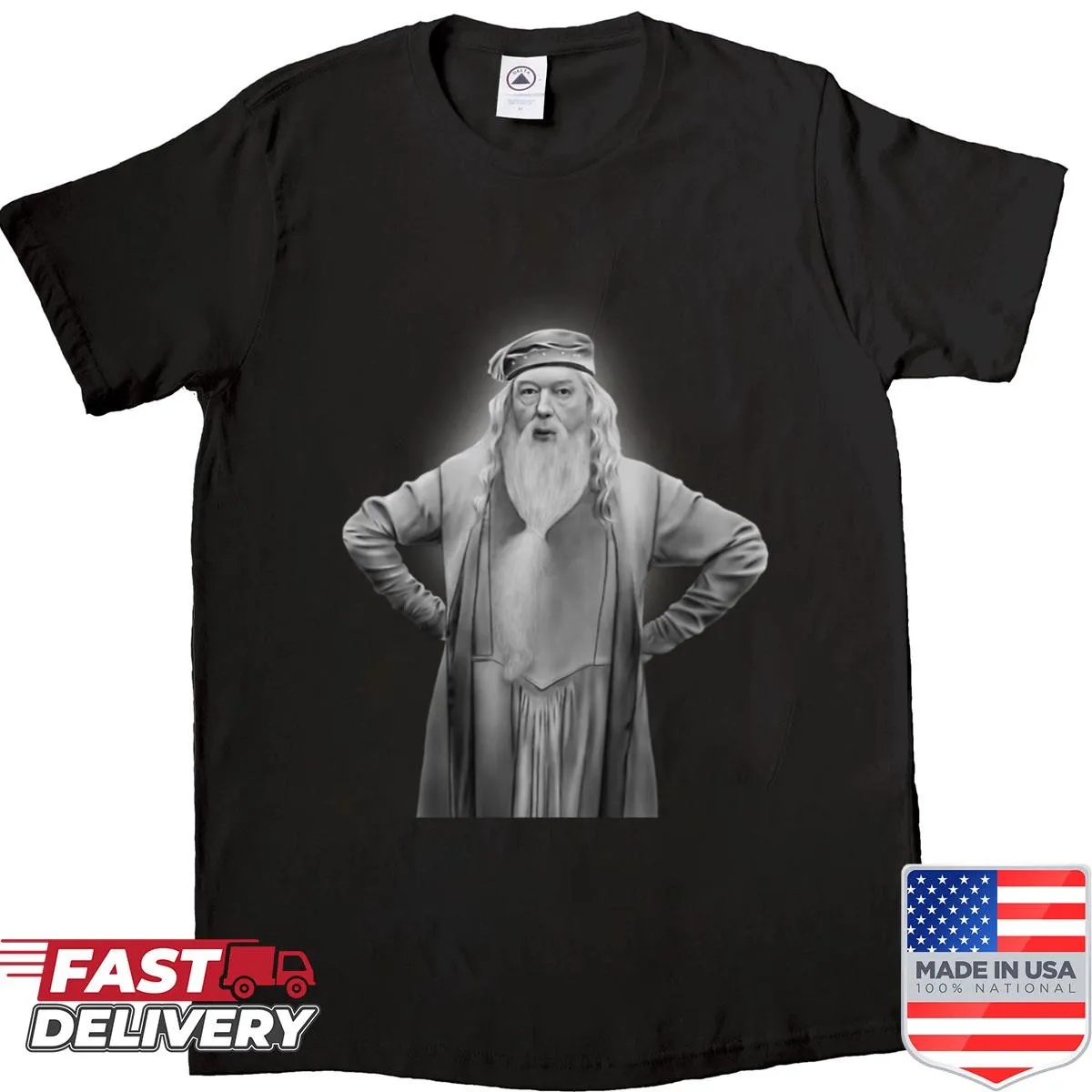 Funny shirt featuring a whimsical graphic of Mad Dumbledore