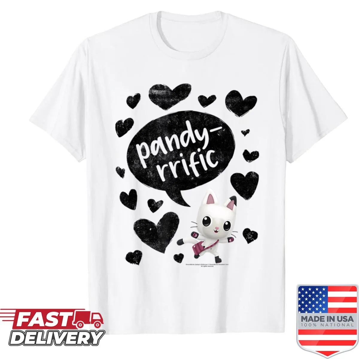 Vintage-style t-shirt with cute cats in a dollhouse setting