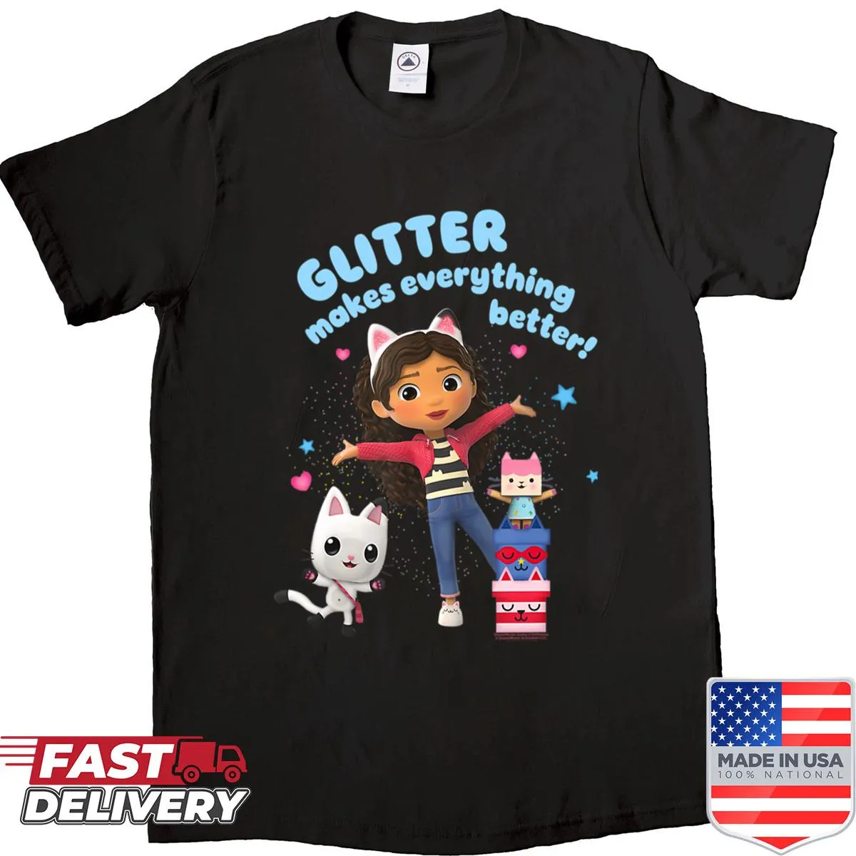 Vintage-style shirt featuring a cute dollhouse with cats