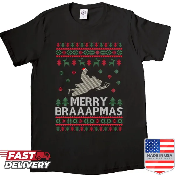Funny Christmas shirt with snowmobile illustration for winter fun