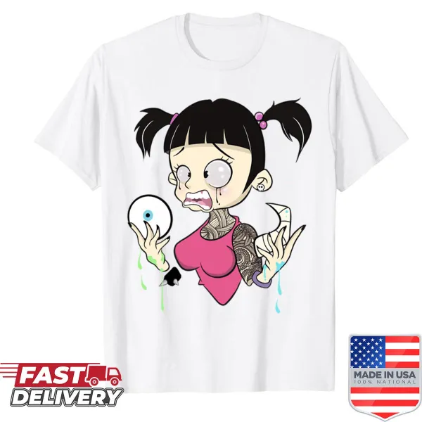 Cute monster sticker design on a playful t-shirt