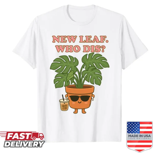 Kawaii design showing a Monstera plant and funny text about new leaves