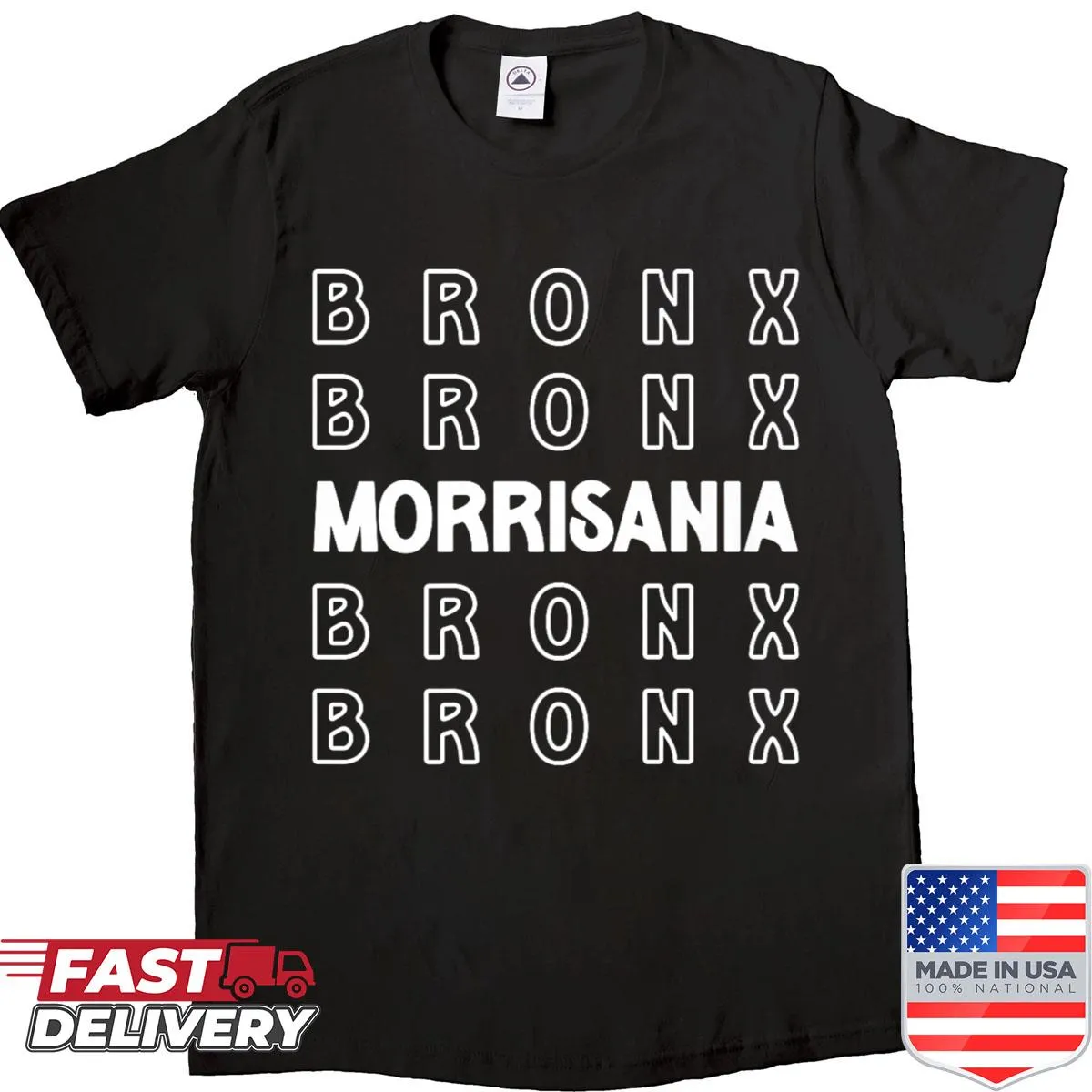 T-shirt celebrating Morrisania, Bronx, with a clean graphic design.
