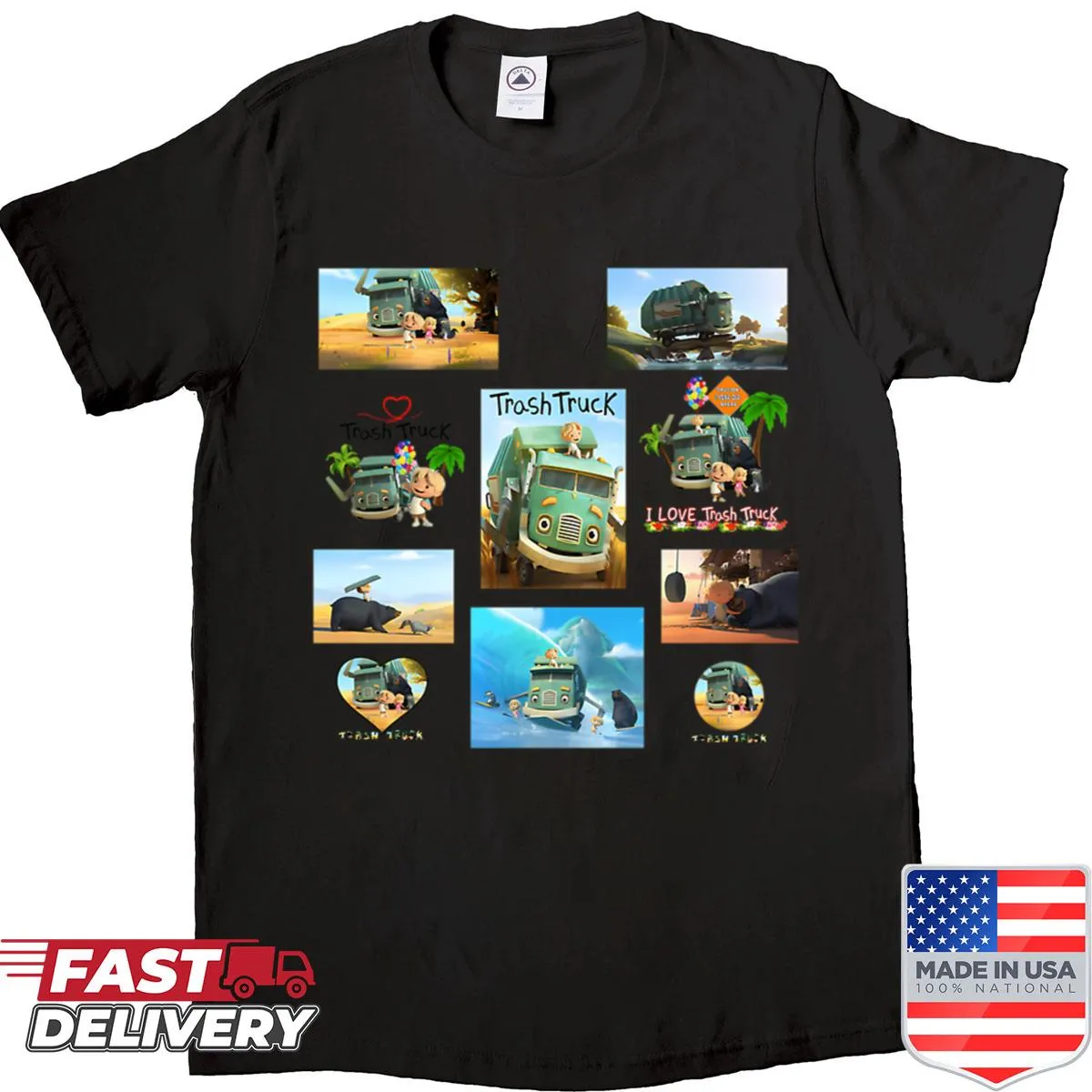 Vintage cartoon movie logo shirt for kids featuring cars