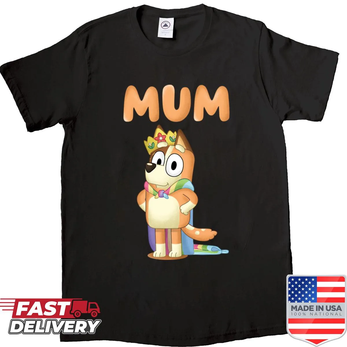 Shirt with 'Mum Queen' text celebrating mothers