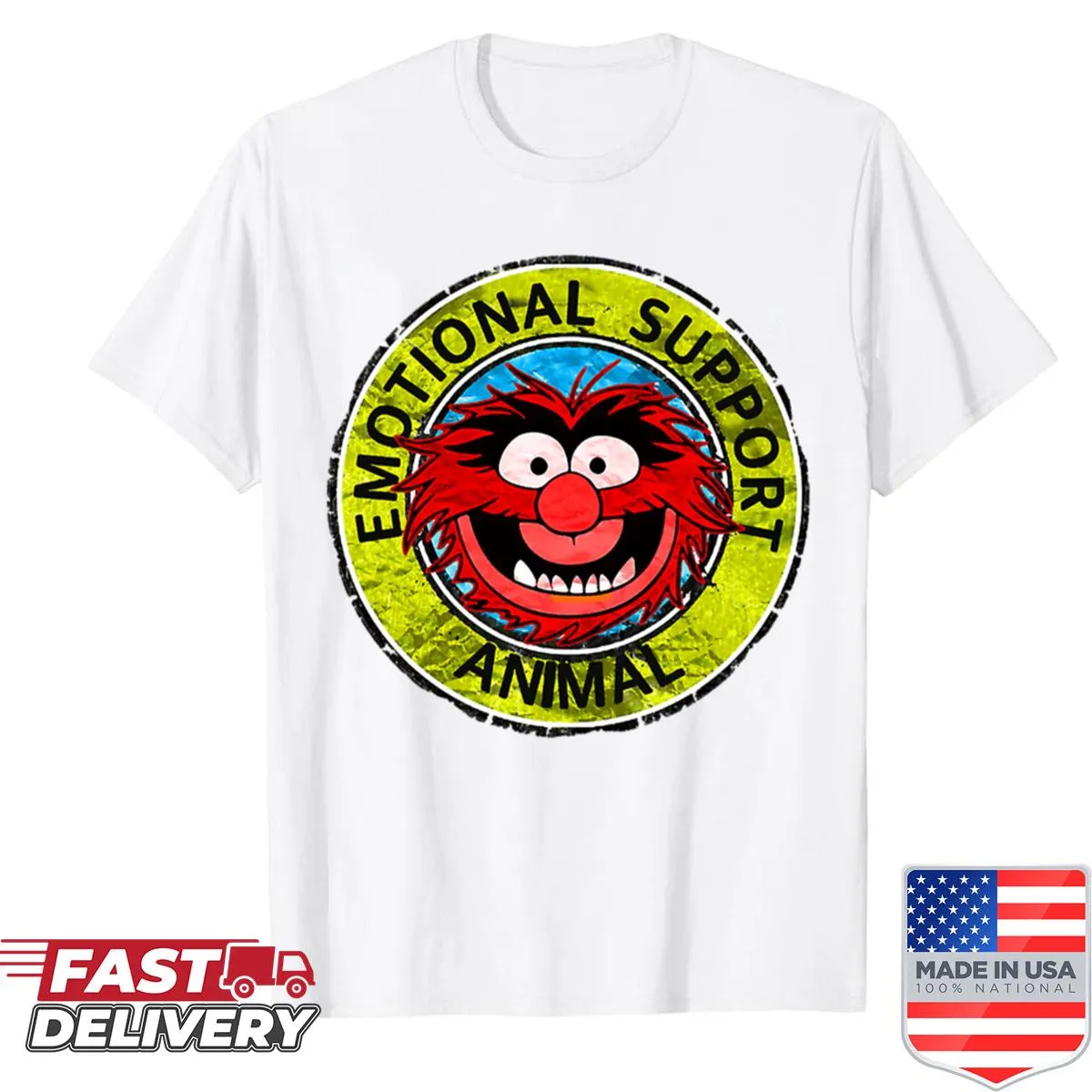 Muppet-inspired shirt with playful graphic celebrating emotional support animals