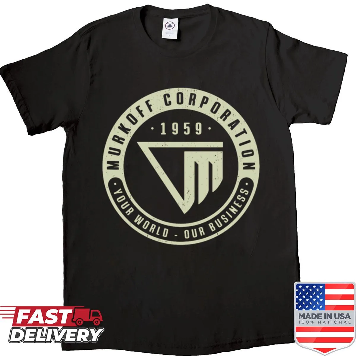 Vintage emblem logo of Murkoff Corporation from 1959 on a shirt