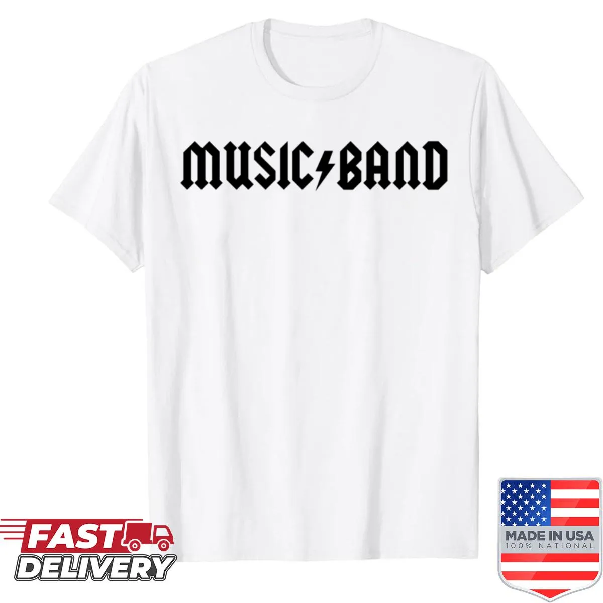Dynamic design celebrating music on the band shirt