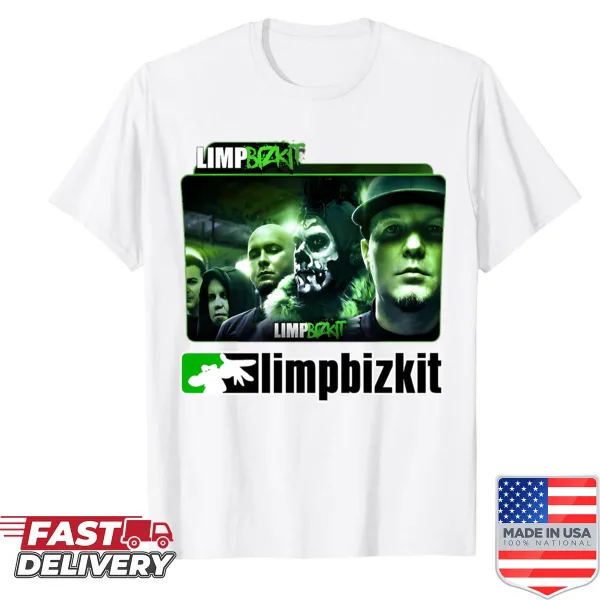 Retro-style shirt with music band logos and album art