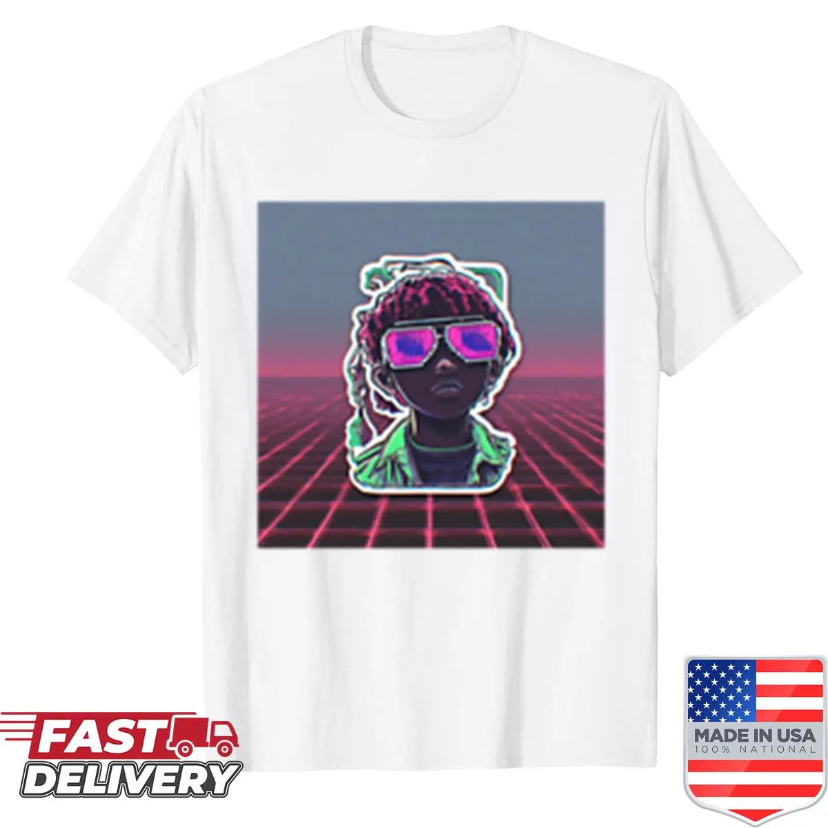 Oversized T-shirt featuring neon cyber meme graphic