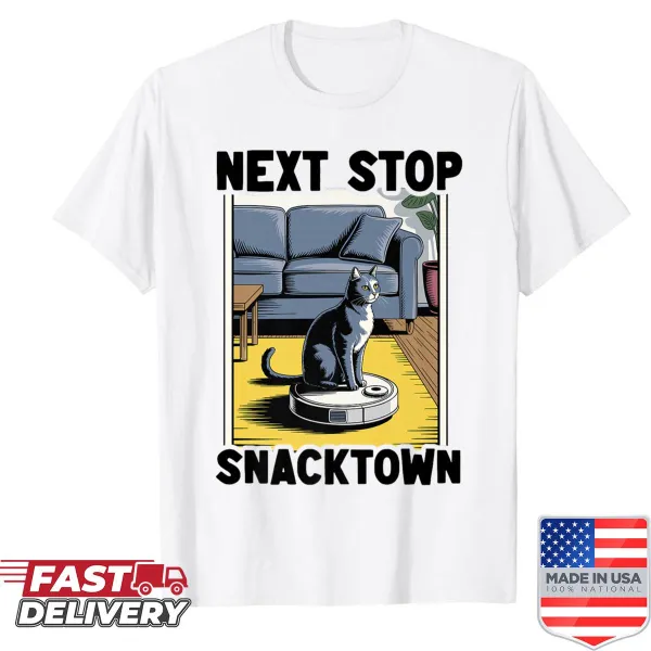 Funny cat riding a robot vacuum cleaner illustration shirt