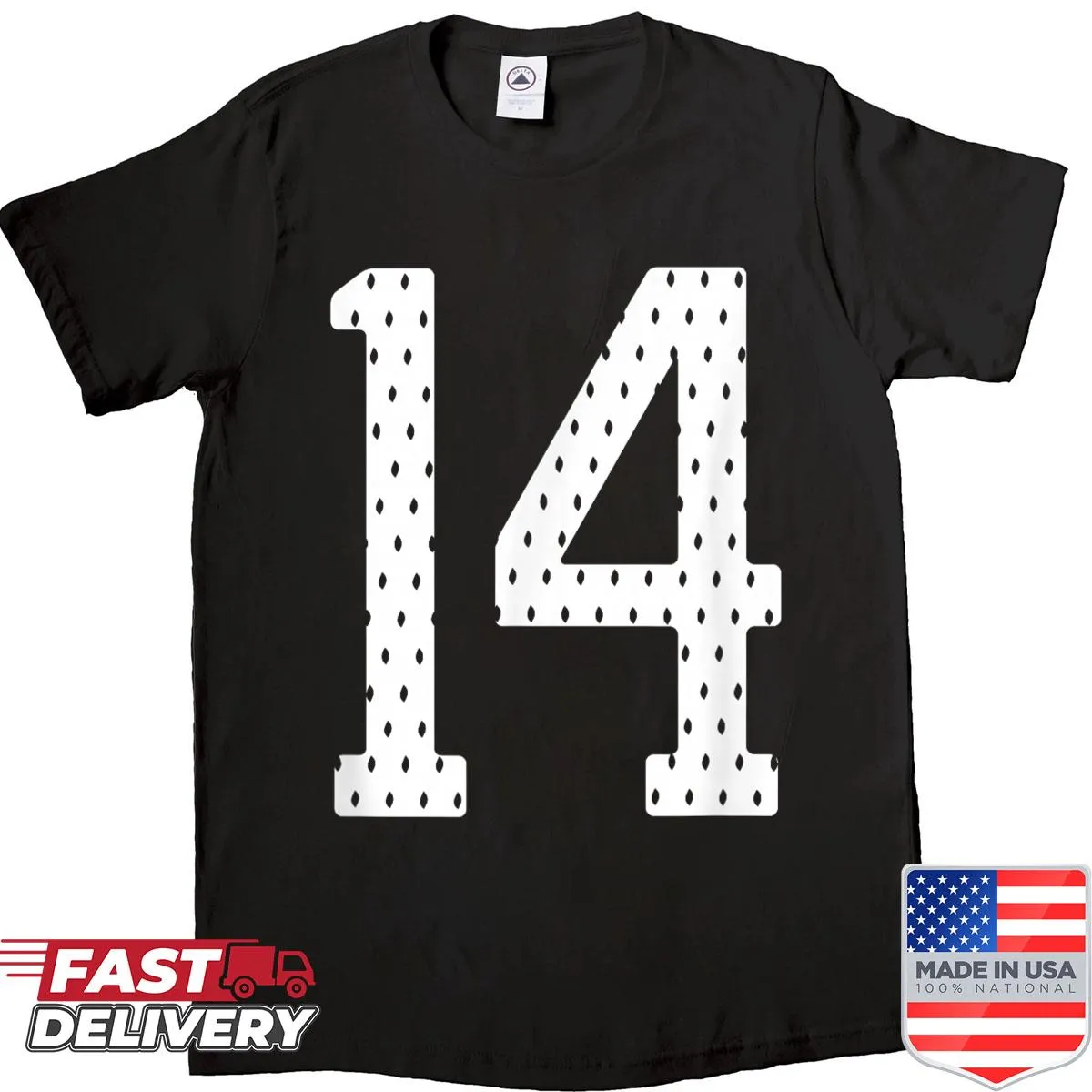 Varsity style shirt with number 14 for sports fans