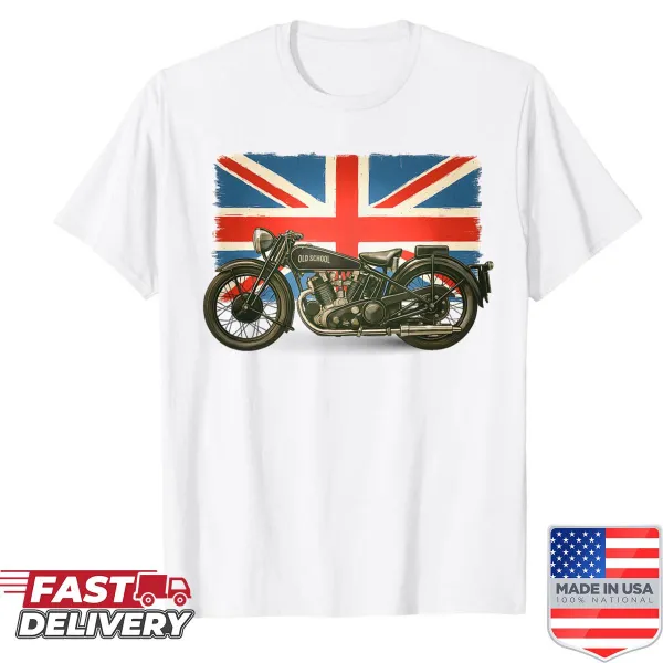 Vintage motorcycle graphic shirt inspired by 1930s British design