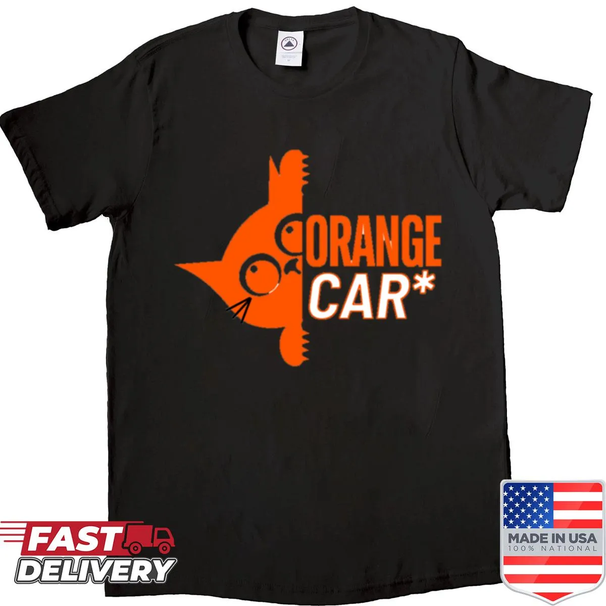 Oversized shirt featuring a playful orange car graphic