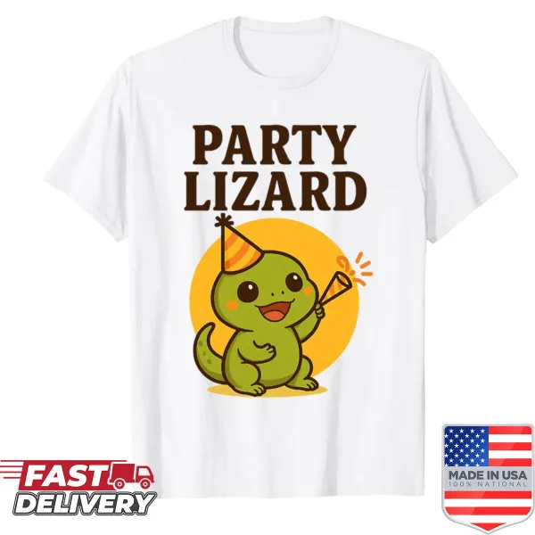 Funny cartoon lizard design on an oversized shirt