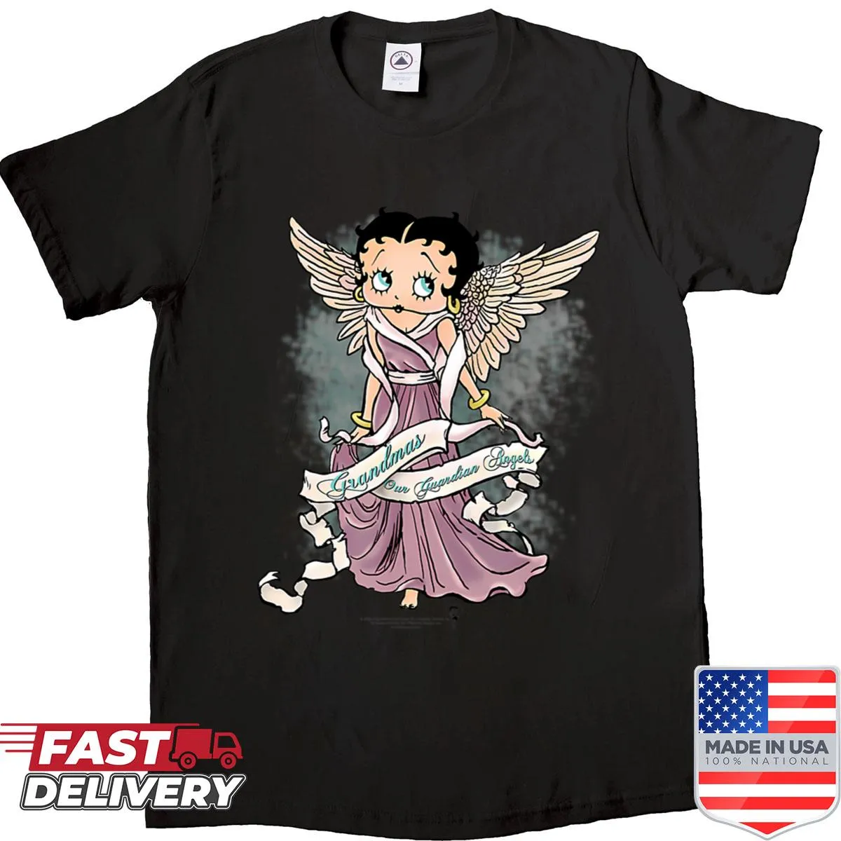 Vintage-inspired pin-up cartoon shirt with playful design