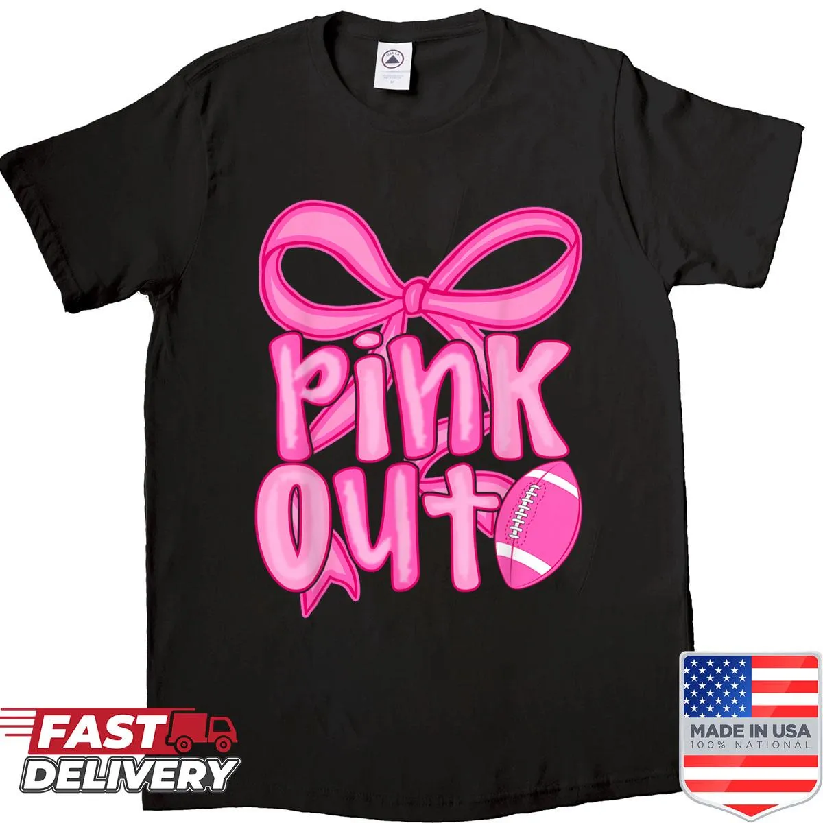 Pink Out Football Bow shirt for breast cancer awareness