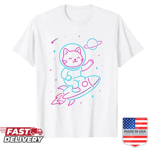 Illustration of a cat in space with a slice of pizza