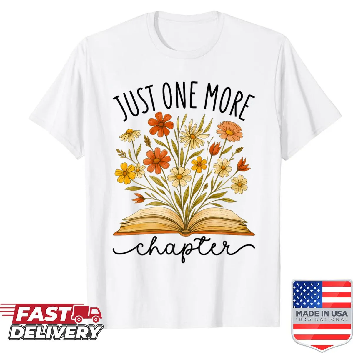 Shirt with wildflower illustration promoting reading and growth