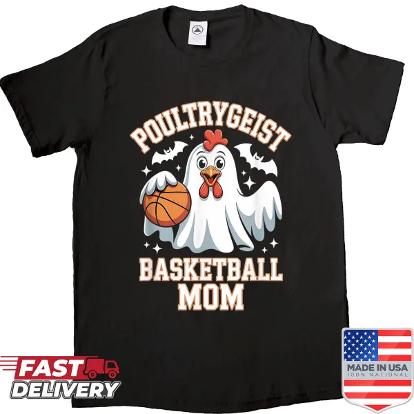 Funny ghost chicken graphic shirt for basketball moms
