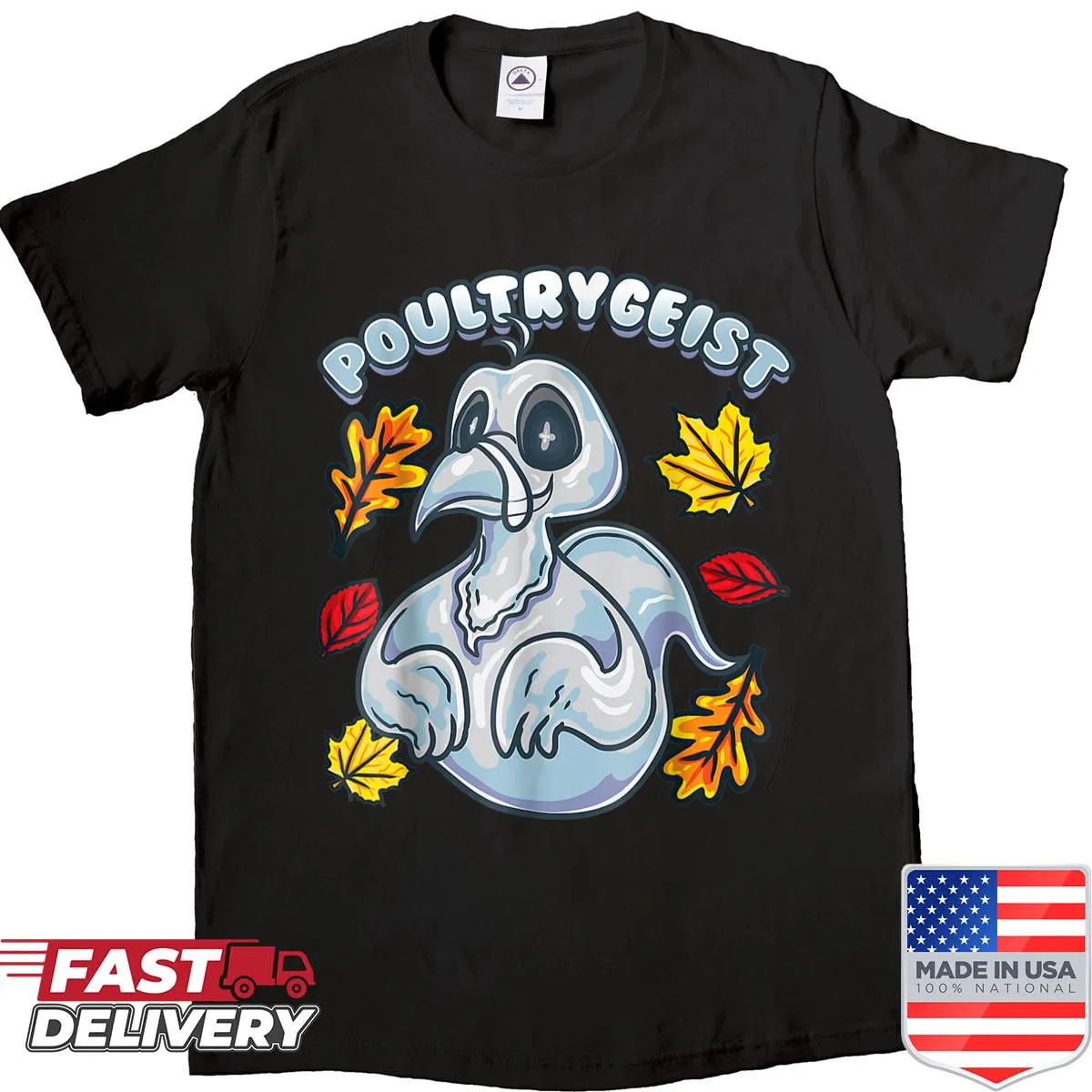 Funny Halloween shirt with chicken ghost and pumpkins
