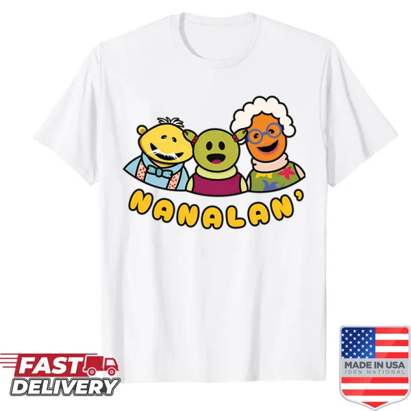 Cartoon shirt featuring a green monster with a funny face.
