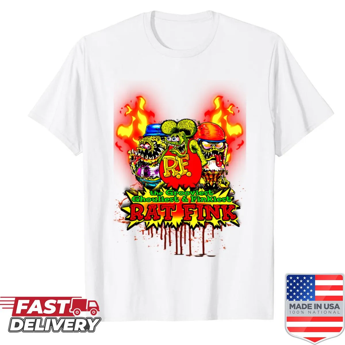 Cartoon rat rod design on a vintage-style T-shirt