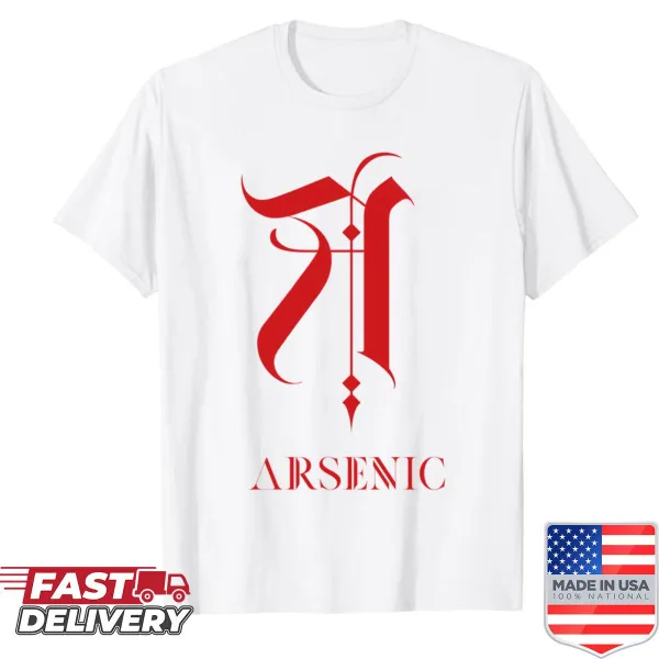 Bold Arsenic logo printed on a premium red shirt.