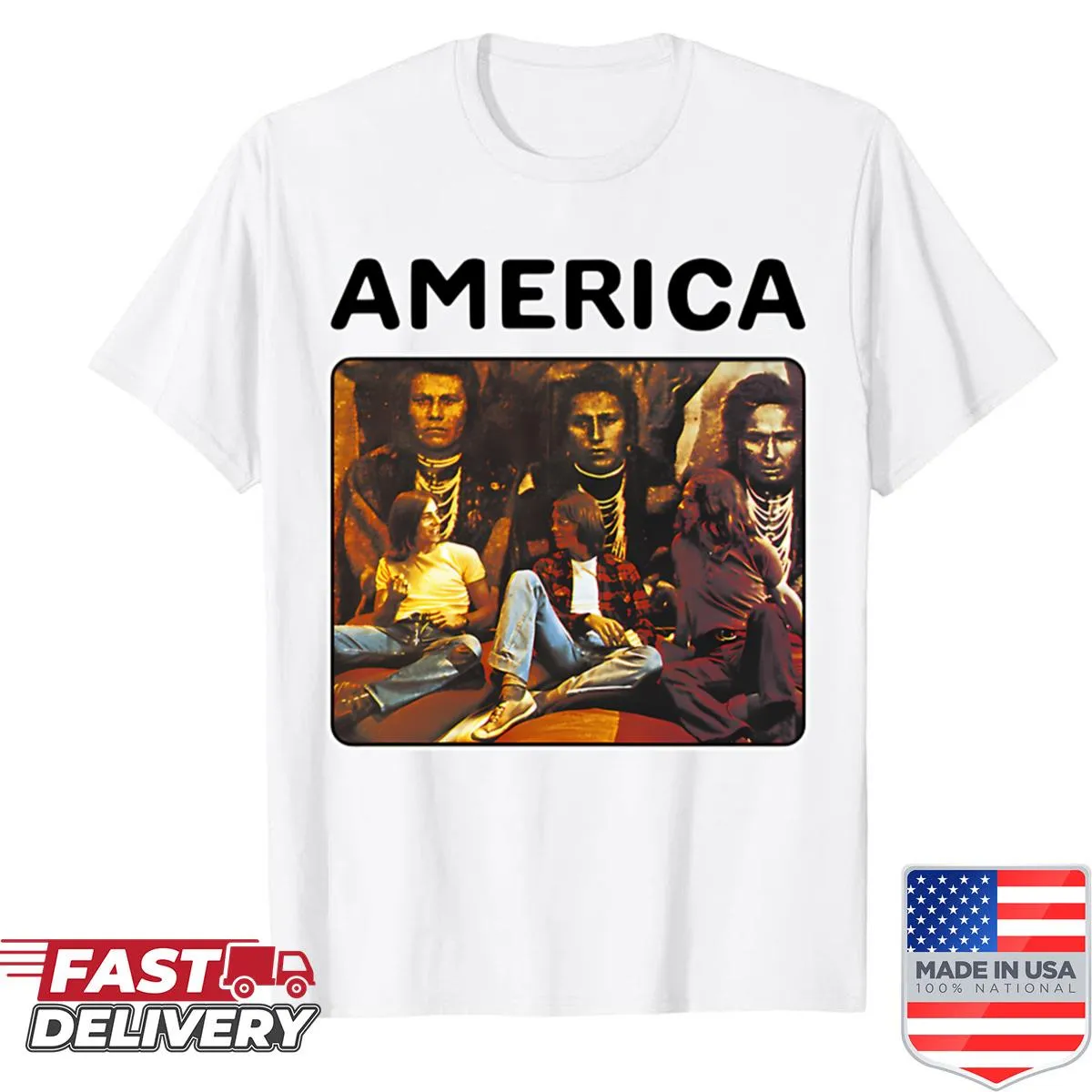Graphic of an American band emblem on T-shirt