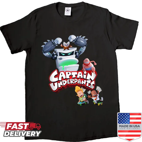 Playful retro superhero cartoon shirt with comic strip graphics