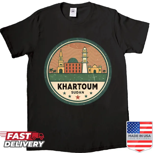 Vintage badge design featuring the Khartoum skyline.