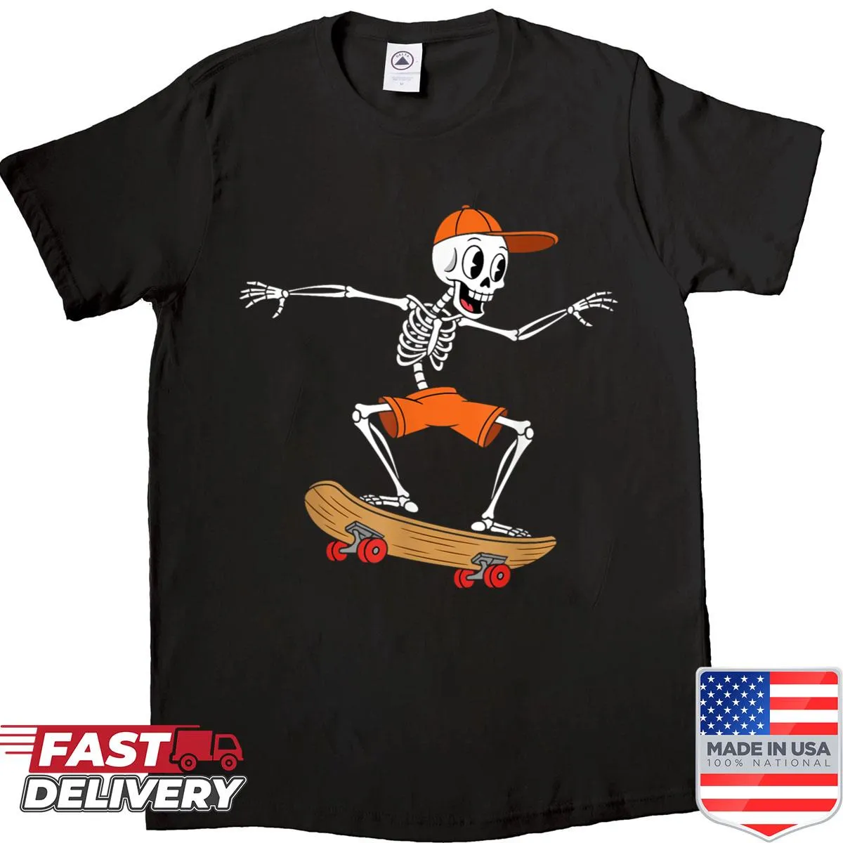 Skateboard skeleton graphic t-shirt for Halloween