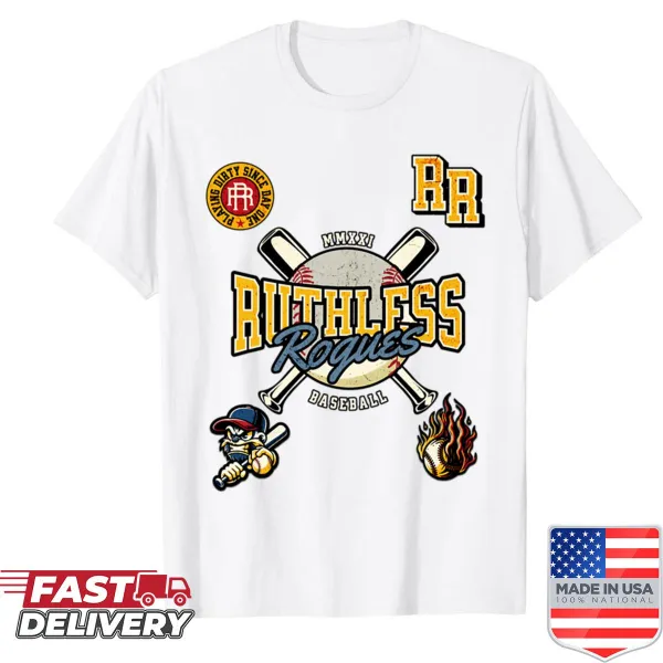 Bold Ruthless Rogues baseball emblem on shirt