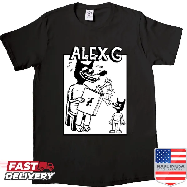 Sandy Alex G logo shirt with an illustrative design