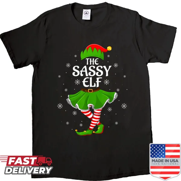Cartoon sassy elf design on Christmas shirt for women
