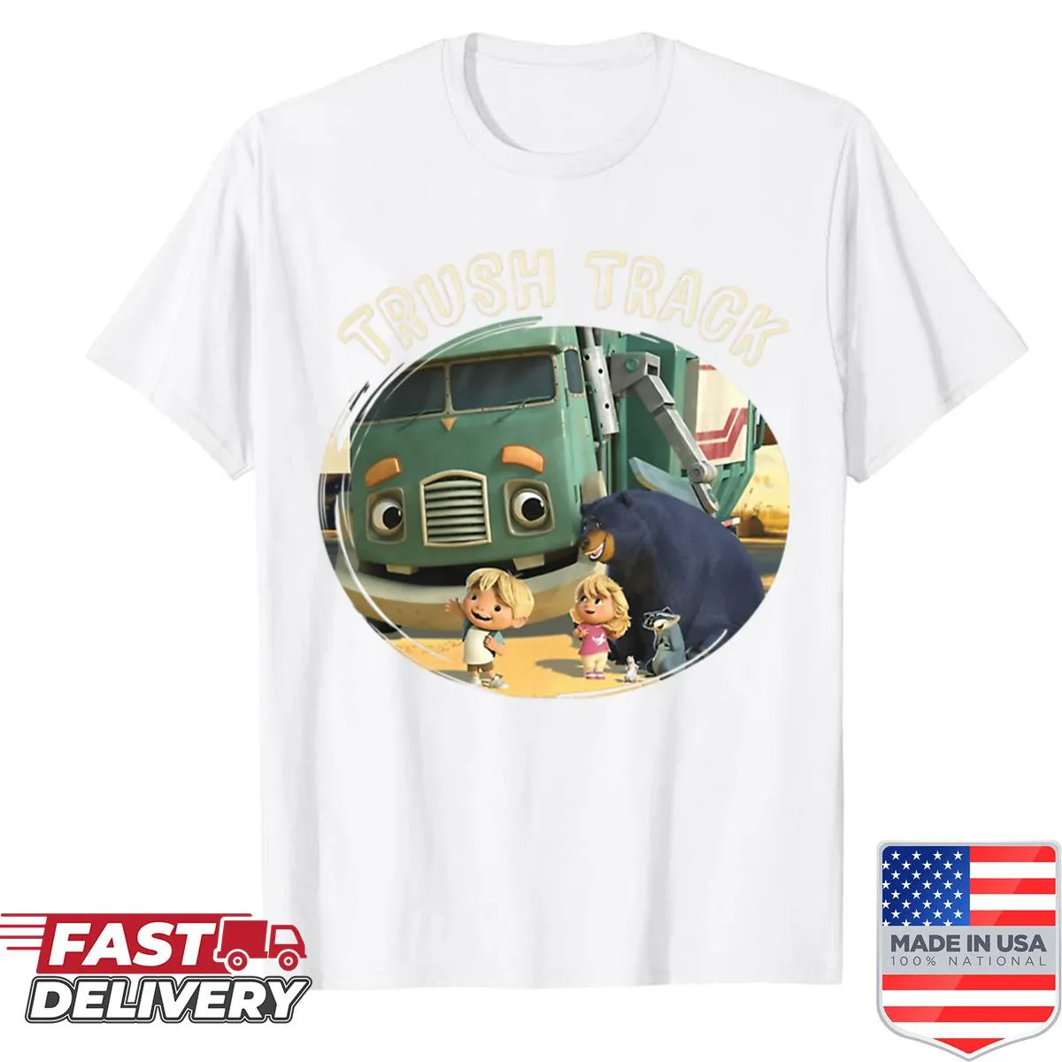 Cartoon-style t-shirt with a logo inspired by movie and cars for kids