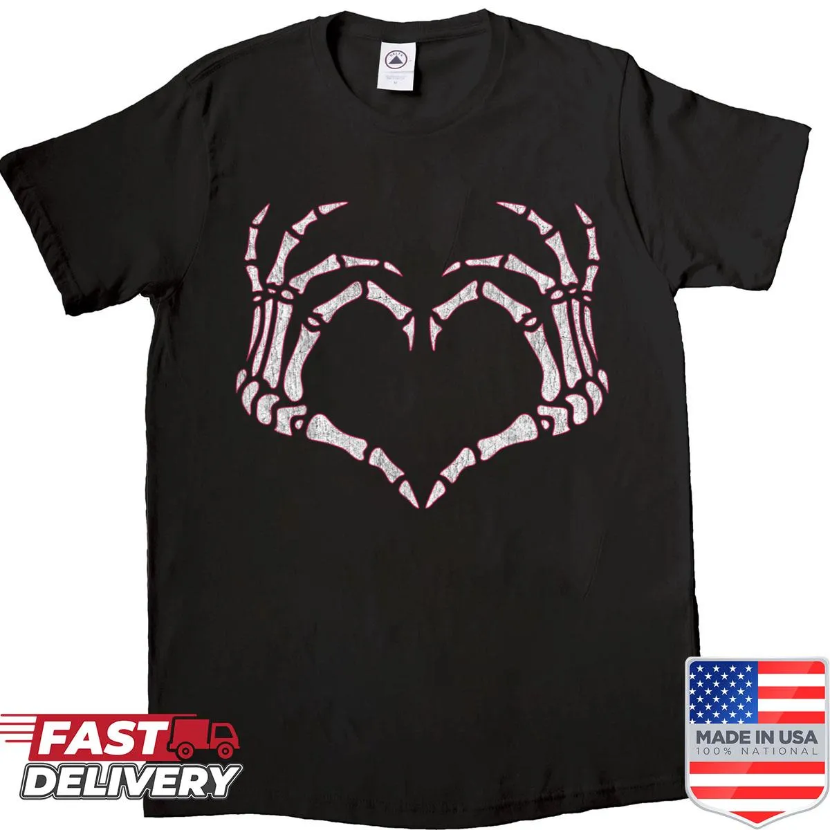 Skeleton hands heart sign retro Halloween t-shirt for women