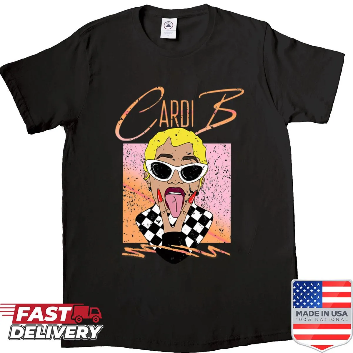 Pop art design of a blonde rap queen on a T-shirt