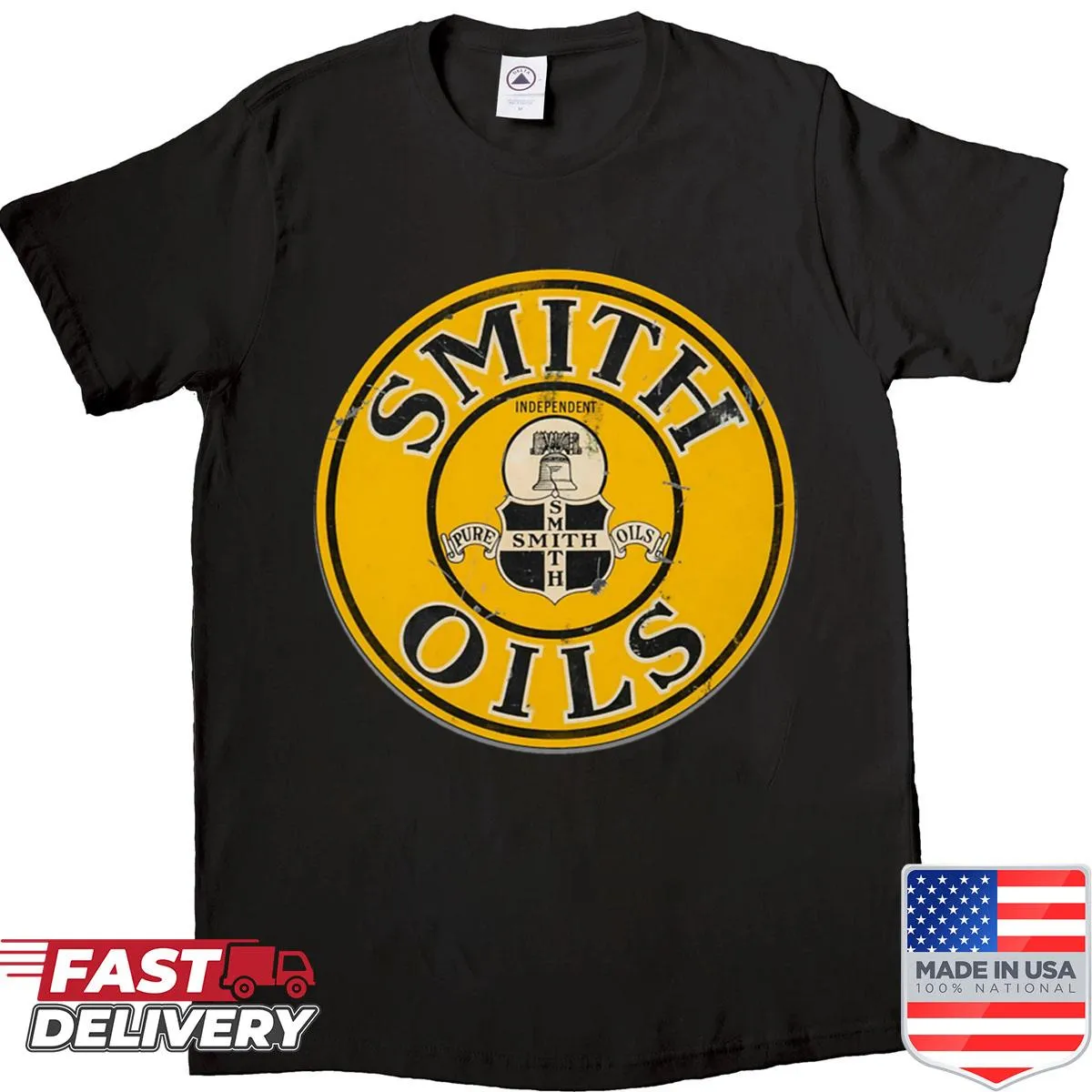 Rustic Smith Oils logo shirt with vintage distressed design