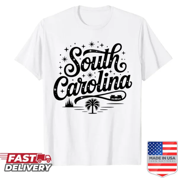 Illustrated South Carolina souvenir shirt showcasing state symbols